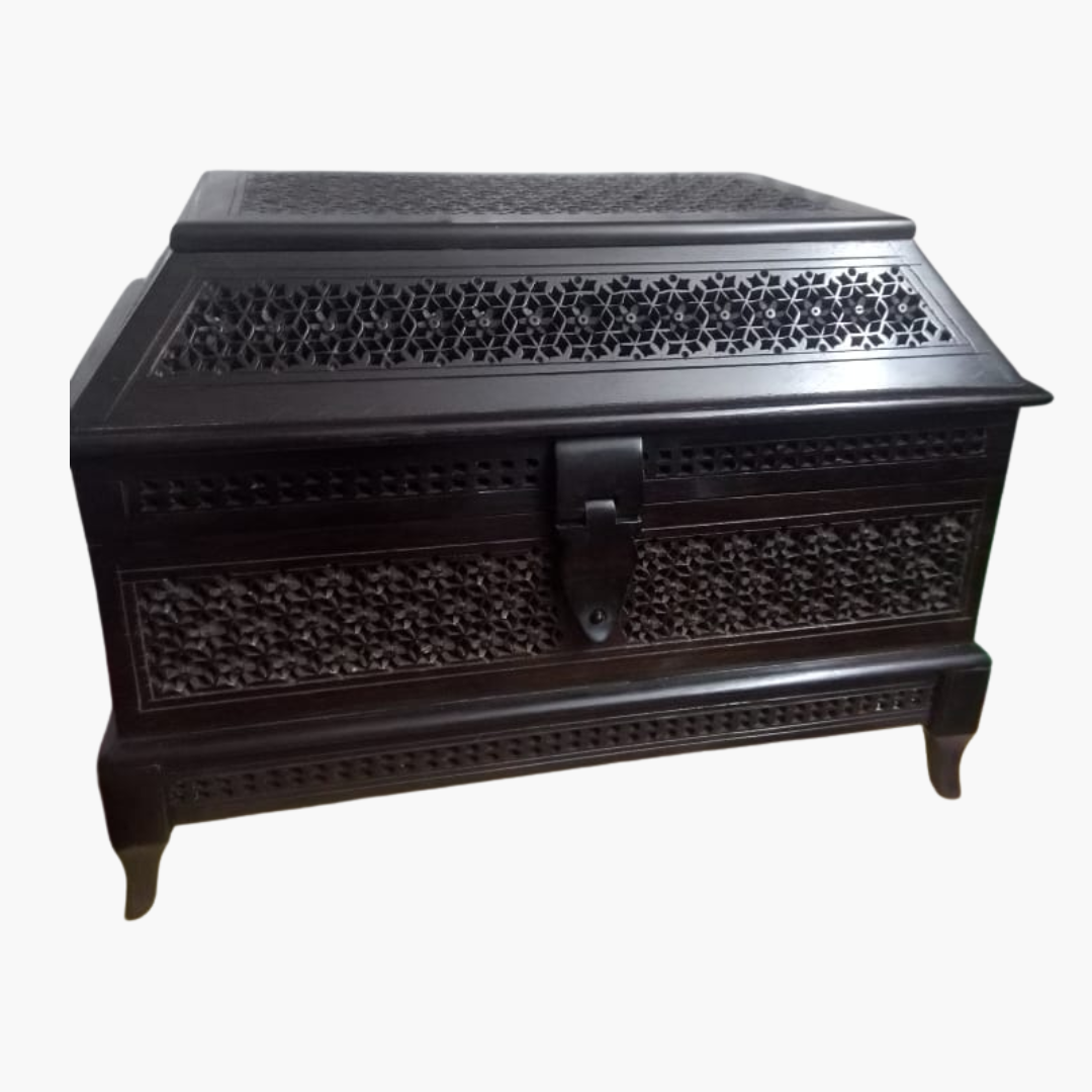 Ebony wood box showcases fine jali Carving